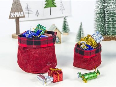 Bộ 2 túi đựng kẹo Noel vải đỏ viền caro X-TDK-01